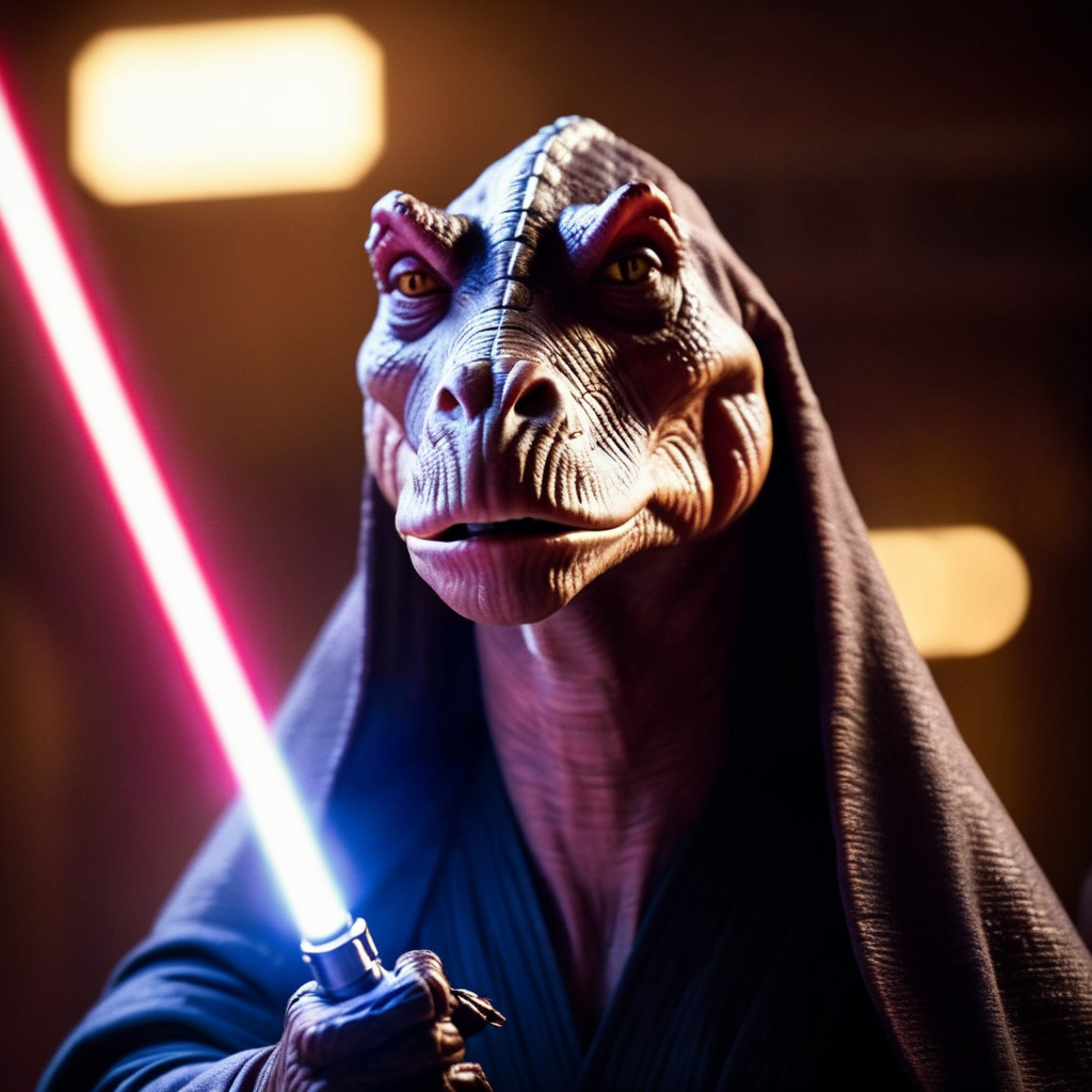cinematic film still of  <lora:darth jar jar binks:1.2>
darth jar jar binks a creature in a star wars costume holding a light saber in star wars universe, shallow depth of field, vignette, highly detailed, high budget, bokeh, cinemascope, moody, epic, gorgeous, film grain, grainy