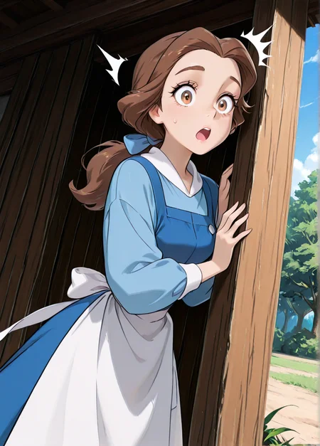 masterpiece, best quality, amazing quality, very aesthetic, absurdres, newest, 4k, 8k, dynamic angle, official style, sugimorixd, outdoors,
1girl, solo, blue dress, looking at viewer, long hair, brown hair, brown eyes, bellexd, low ponytail, white apron, long sleeves, blue hairbow,
surprised,
<lora:Expression_Detailer_Illustrious_Lora:1>, ,<lora:sugimoi:1> <lora:Bella:1>