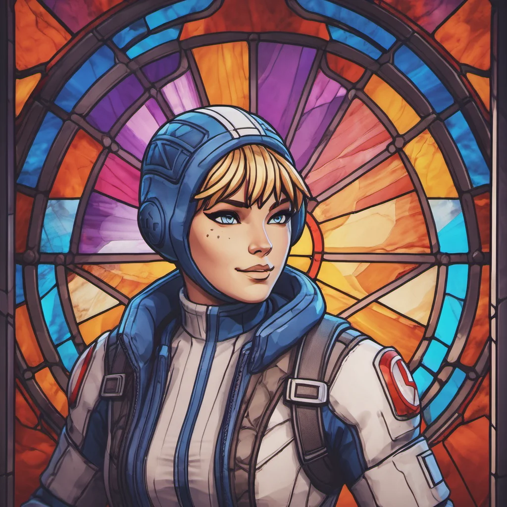Stained glass style portrait of wattson (apex legends) woman <lora:Watts0n:0.6> dancing in a lab background, high contrast . Vibrant, beautiful, translucent, intricate, detailed