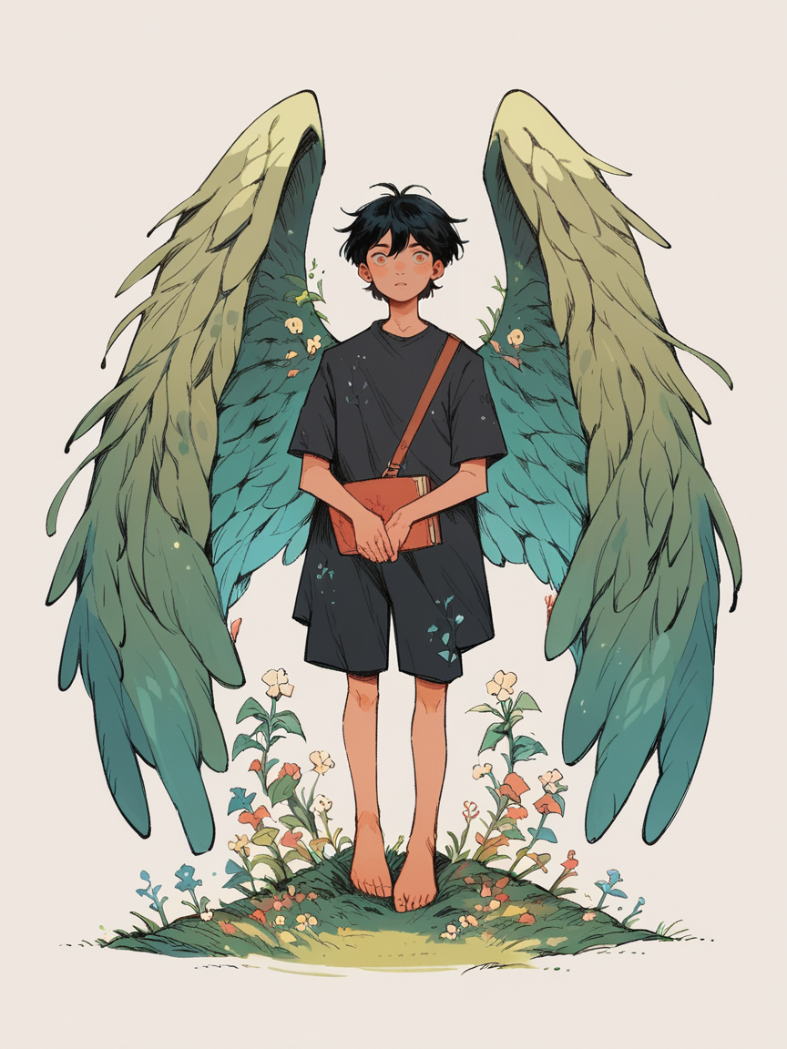 score_9, score_8_up, score_7_up, score_6_up, 1boy, black hair, wings,   <lora:bfdXLP:1> bfd
