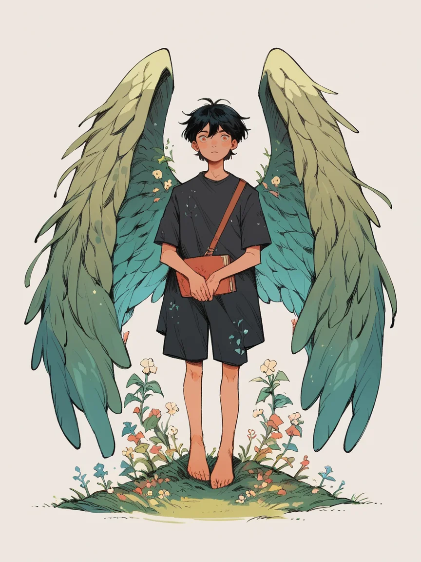 score_9, score_8_up, score_7_up, score_6_up, 1boy, black hair, wings,   <lora:bfdXLP:1> bfd