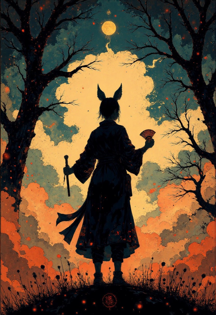 Behold, a haunting tableau rendered in bold strokes and daring contrasts, evocative of the fever dreams of madmen and the visions of prophets unheeded. At its center stands a regal figure, draped in ermine and crowned with antlers of bone-white stag, her visage a mask of stern authority tempered by sorrow's bitter sting.
She is the Winter Witch-Queen, sovereign of the bleak tundras and icy steppes. Once beloved consort of the Great God Pan, now forsaken and alone, forever condemned to rule over a kingdom of ceaseless snowfall and howling winds.
Her gown, a riot of crimson and gold brocade, flows like lava down her statuesque form, pooling at her feet in a lake of spilled blood. One hand grasps a staff topped with a crystal globe containing a captive spirit, the other brandishes a sickle of razored ice, ready to reap the souls of the damned.
Above her, a fractured zodiac wheel spins endlessly, its segments cracked and bleeding astral ichor. Planets align ominously in the obsidian sky, portending catastrophe unimaginable.
art by Brian Bolland,
British, comics, dark, empowerment, morality, pen-and-ink, portraits, realism, satire,
beautiful, painterly, detailed, textural, artistic, aesthetic, intricate details, highly detailed, vivid, vibrant, 
EtherealGlow, glowing, ethereal