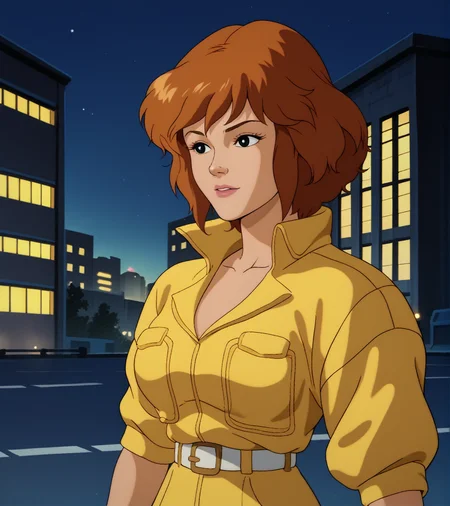 score_9, score_8_up, score_7_up,
apriloneil, yellow jumpsuit, white belt, 1girl, solo, (night), city at night, city background, upper body, buildings retro_artstyle, cartoon, source_cartoon, 1990s_(style),<lora:April_ONeil:1>