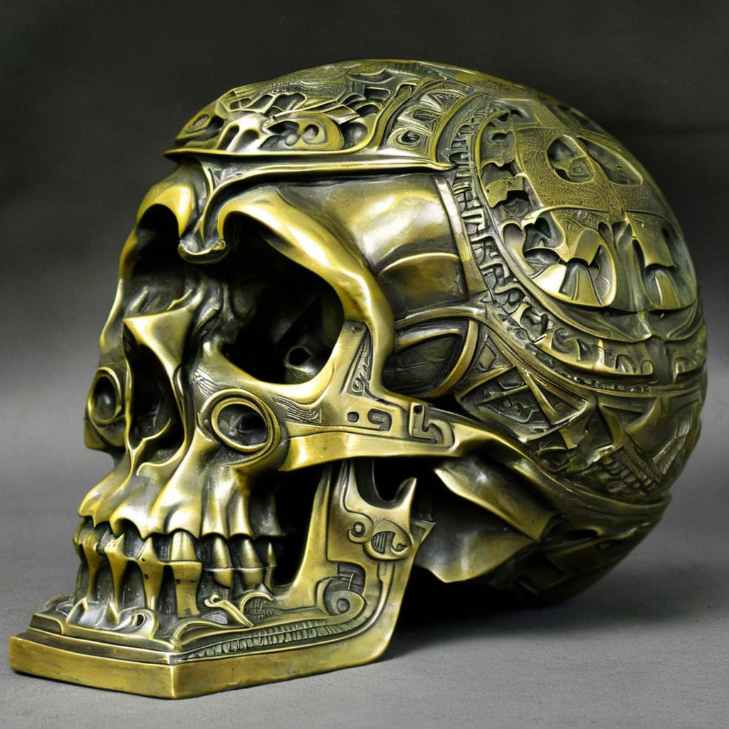 szukalski bronze sculpture human skull in ornaments<lora:szukalski:0.8>