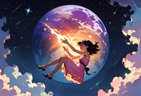 score_9, score_8_up, score_7_up, score_6_up, 1girl, ethereal, rated_safe, full body, floating, celestial beauty, fetal position, slinky night gown made of cosmic dust, swirling clouds of dark matter enfold her, cosmic background,trippy pink stars, shooting stars