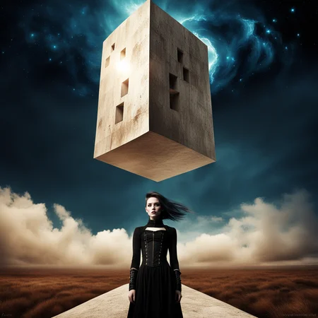 xs-4d-space,scenery,cloud, dark fantasy, tower, fashion photography, 1girl,face to viewer,