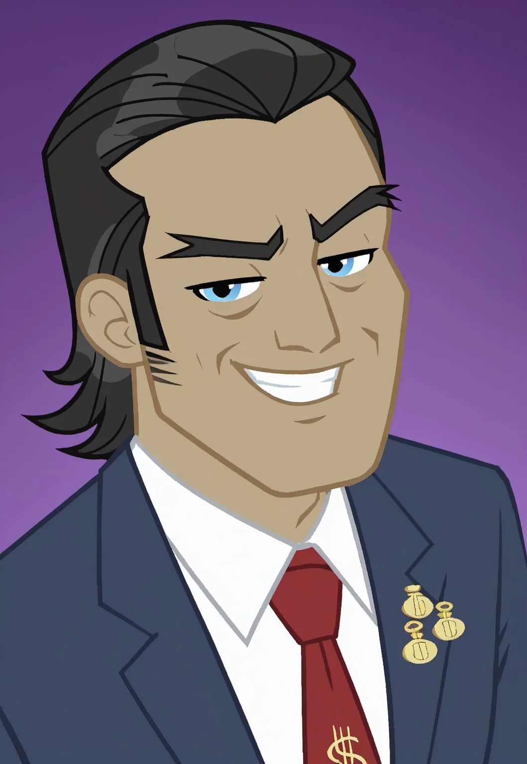 safe_pos, safe_pos, score_9, score_8_up, score_7_up, source_anime, rating_nsfw, ultra hd, absurdres, solo, 1boy, masterpiece, best quality, best aesthetic, Expressiveh, wolfconf,
MLPFilthyRich, red necktie, black hair, human, money bag pin, white shirt, jacket, formal, portrait, headshot, smiling, looking at viewer