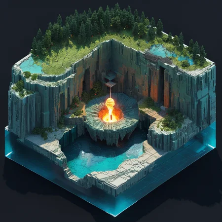 isometric style crater, explosion, tilemapstyle, voxell, square, scenery, <lora:TileMapStyle_v1:0.85> . vibrant, beautiful, crisp, detailed, ultra detailed, intricate