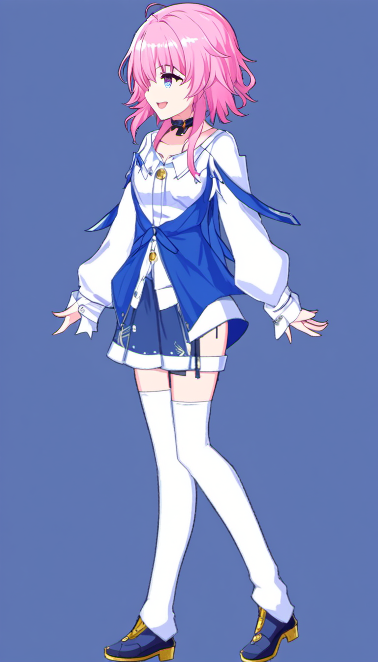 sanyueqi,1girl,solo,pink hair,long sleeves,blue eyes,bangs,shirt,white shirt,hair between eyes,pink eyes, standing, smile,
fgo sprite, full body
<lora:fgo_sprites_xl_lora-step00007000:1> <lora:Marth7x5_xl:1>