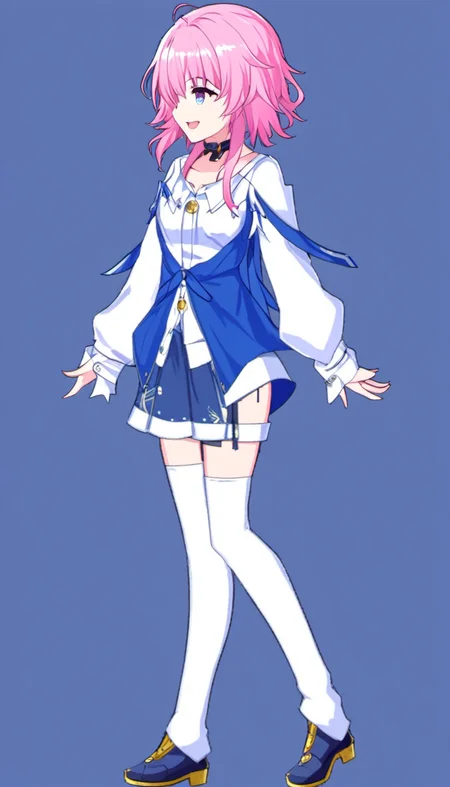 sanyueqi,1girl,solo,pink hair,long sleeves,blue eyes,bangs,shirt,white shirt,hair between eyes,pink eyes, standing, smile,
fgo sprite, full body
<lora:fgo_sprites_xl_lora-step00007000:1> <lora:Marth7x5_xl:1>