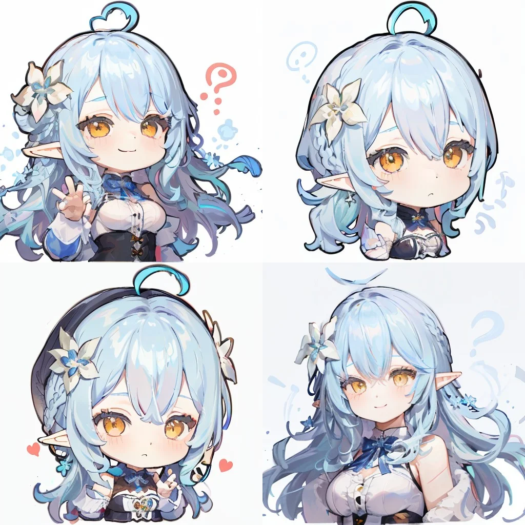 smiley face, seducing face, <lora:gstamp_02-000008:0.9>, (chibi), (big head, close-up face), (upper body), simple background, white background, emoji, emote, <lora:lamy:0.6>, (yukihana lamy), virtual youtuber, yellow eyes, blue hair, elf, pointy ears, heart ahoge,