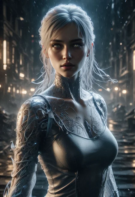 Graphics Unreal Engine 5, 3D Modeling,3D Blender, Mocap Actors ,fullbody a Character woman,showhot, ultra hdr, ghostly beauty, windy, raw photo, reflection, lighting, intricately detailed, digital art, fantastic art, high detail, 4k resolution, dynamic motion blur, lens flares, holding long blade
