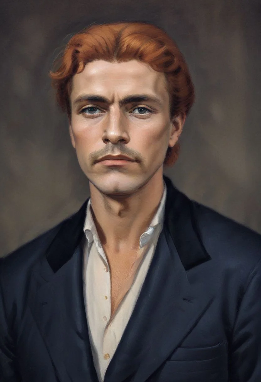 realistic high-quality ultra-high resolution image depicting Vasil Levski, arrested and thrown into the dungeon where he awaits his sentence
Vasil Levski:
Age: 34 years
Height: About 170cm
Build: Athletic, strong
Hair: ginger, short, with gray streaks
mustache thick red pointed
Eyes: Blue, penetrating
Face: Oval, with well defined cheekbones and chin
Expression: Serious, determined, with a slight note of sadness
clothing:
Dark brown yamurluk Yamurluk is a thick outer garment of the traditional costume, designed to protect against cold and rain. Biwa with or without sleeves, made of woolen woven fabric (aba), or non-woven / felted wool and fur and compacted with tepaw.
White high collar shirt
Black pants
Brown boots
Additional details:
He wears a (revolver) in his belt
He has a bullet scar on his left cheek
He holds a notebook in his right hand
Emotion:
Courage
Determination
Patriotism
Self-sacrifice
