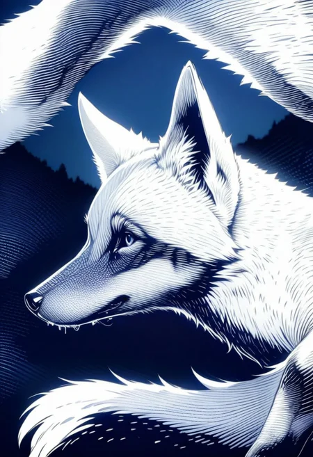 masterpiece, best quality, Ballpoint pen painting, fox