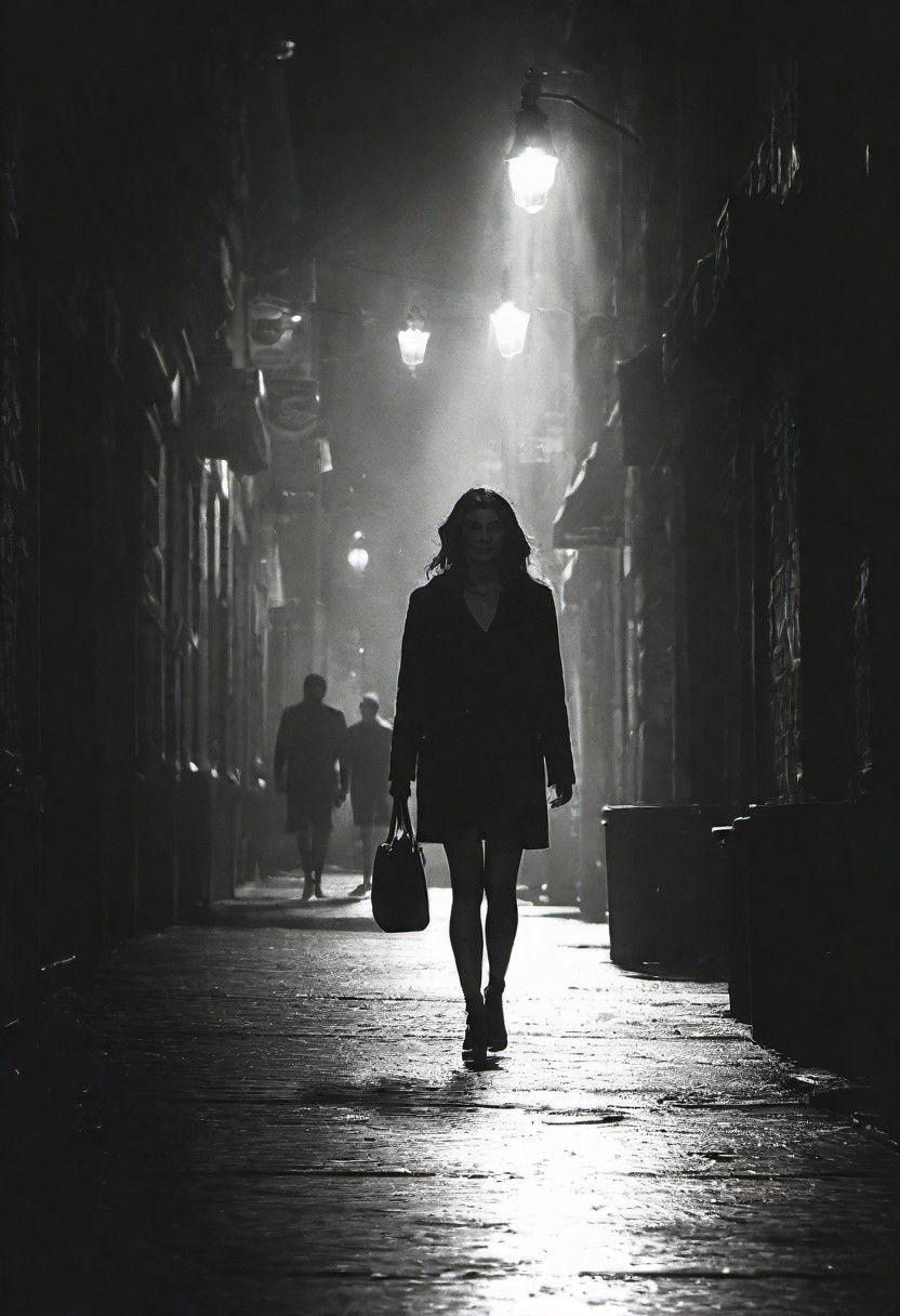 cinematic photo dark photo of a woman walking down a city street alone  <lora:Into_Darkness:1>, 35mm cinematic , film, bokeh,  professional, 4k, highly detailed, 35mm photograph, film, bokeh,  professional, 4k, highly detailed