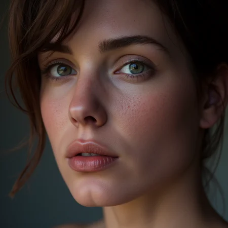 UHD, 4k, ultra detailed, cinematic, a photograph of <lora:skin texture style v5:1>
a closeup of a white woman with freckles on her face and a messy hair and deep pink rose lips, perfect skin, detailed skin pore, realism style, perfect image, perfect body, perfect anatomy, sharp image, detailed image, high quality photography, skin texture style, solo, looking at viewer, short hair, blue eyes, brown hair, green eyes, parted lips, teeth, blurry, lips, portrait, close-up, freckles, photorealistic, staring at camera, sad, epic, beautiful lighting, inpsiring