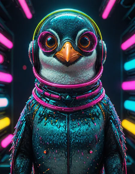 (ombre color scheme of neon pink, neon blue, neon green, neon yellow, neon yellow-red) (in the style of Zdzislaw Beksinski:1.2) (cute:1.25) (anime penguin:1.75) wearing a space helmet sitting at command chair with the lights of the consoles behind, in the style of sci - fi environments, glo - fi, aesthetic, comic, beeple, space background <lora:another-bored-particle:0.55> <lora:add-detail-XL:0.65>, subsurface scattering, ultra hd, 4k, high def, Photorealistic, Hyperrealistic, Hyper detailed, analog style, realistic, masterpiece, best quality, ultra realistic, 8k, Intricate, High Detail, film photography, soft lighting, heavy shadow