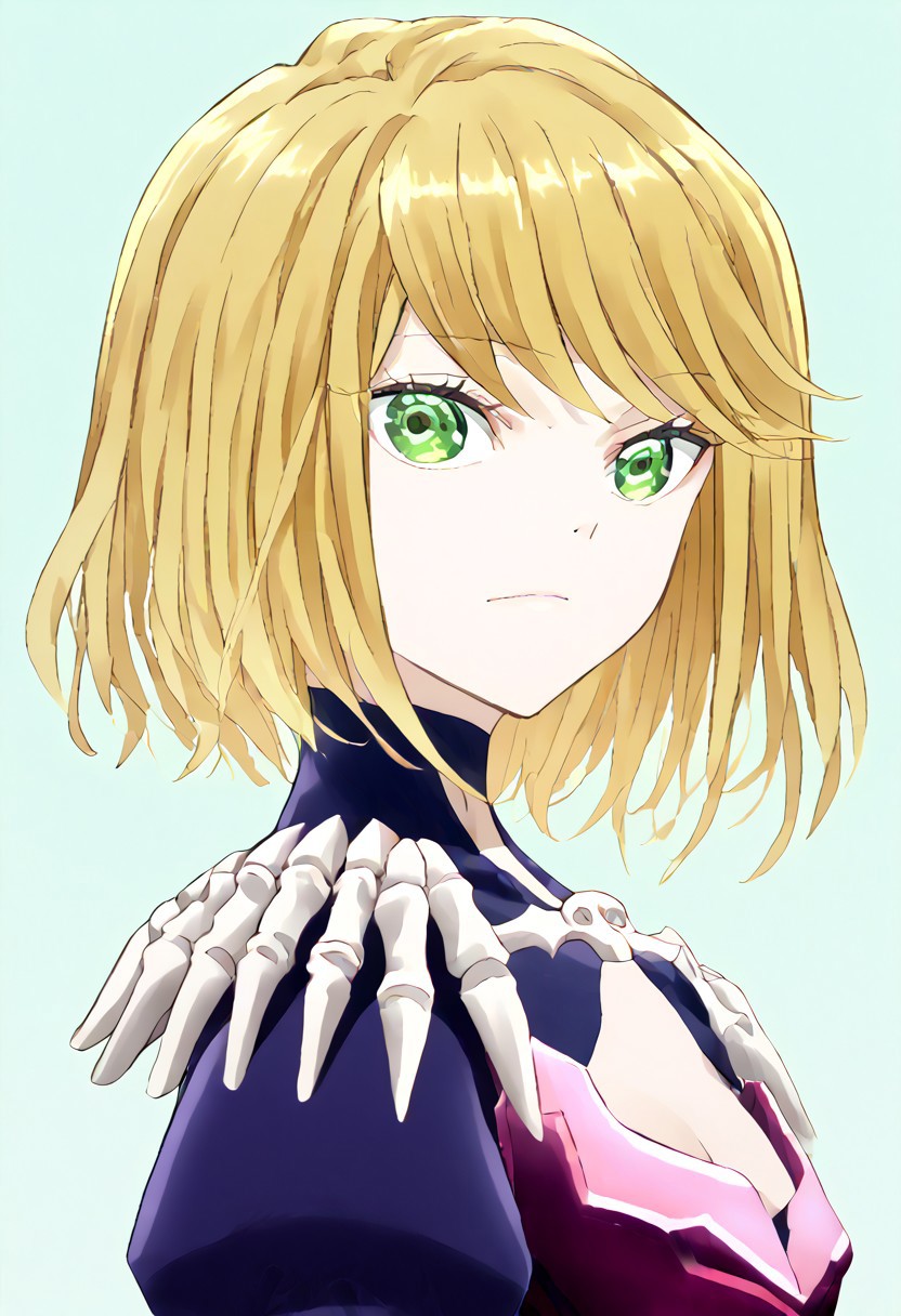 score_9, score_8_up, score_7_up, score_6_up, score_5_up, score_4_up, source_anime, 1girl, solo, 
Desumi_Shinigami, blonde hair, green eyes, short hair, dress, 
masterpiece, best quality, very aesthetic, absurdres,