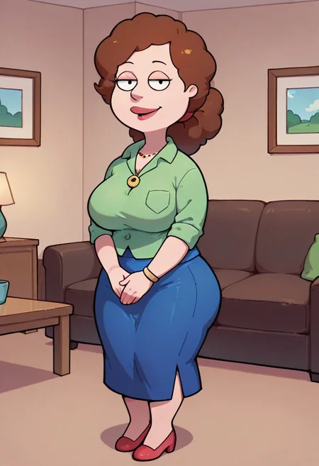 score_9,score_8_up,score_7_up,score_6_up,best quality, 1girl, solo, living room, couch, indoors,
BREAK
unnamed girl, brown hair, black eyes, (mature female:1.5), (plump:1.2), large breasts, gigantic ass, gigantic hips, green sweater, rolled up sleeves, blue skirt, shoes, own hand together, smile, looking at viewer, long skirt, half-closed eyes, necklace,