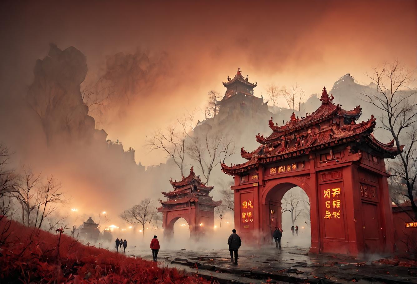 score_9,score_8_up,score_7_up,8k,,ruanyi0695,red sky,fog,red theme,<lora:0695 gate of hell_v1_pony:1>