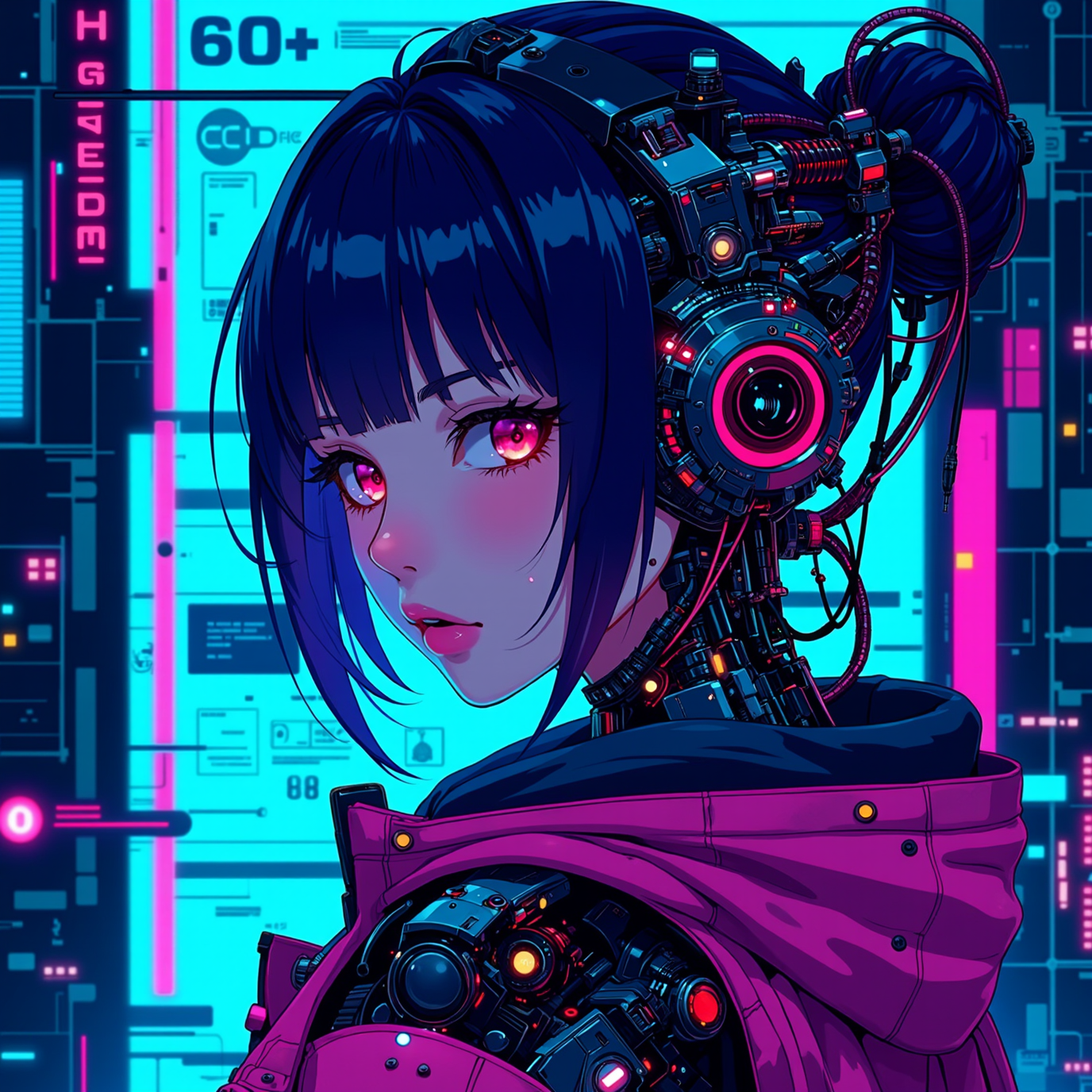 anime artwork cyberpunk, anime, Cyber Punk cyborg hacker woman portrait, highly detailed Mayhem style , background bizarre techno ghetto transmission, style minimalist, conceptual art posing Japanese, conceptual, 2d render, illustration, cinematic, photo epic action, cinematic, award winning artwork, many details, patterned illumination, bad VHS tape image artifacts
...   <lora:ck-nc-pastel-cyberpunk:0.7> A digital artwork in the style of cknc, . anime style, key visual, vibrant, studio anime,  highly detailed