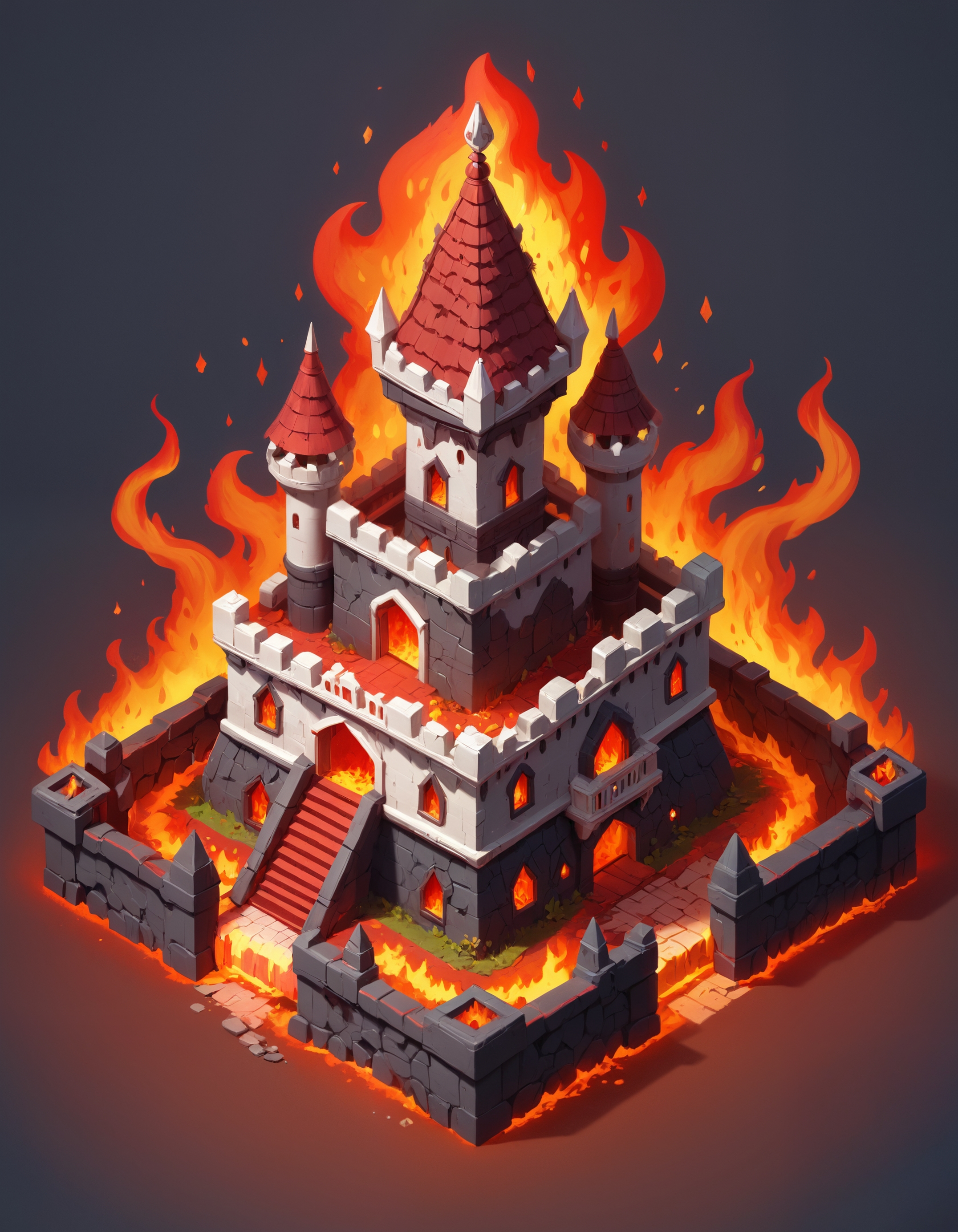 inside dragon lord's castle, red glow, lava, magma, fire, isometric, zavy-ctsmtrc, art,