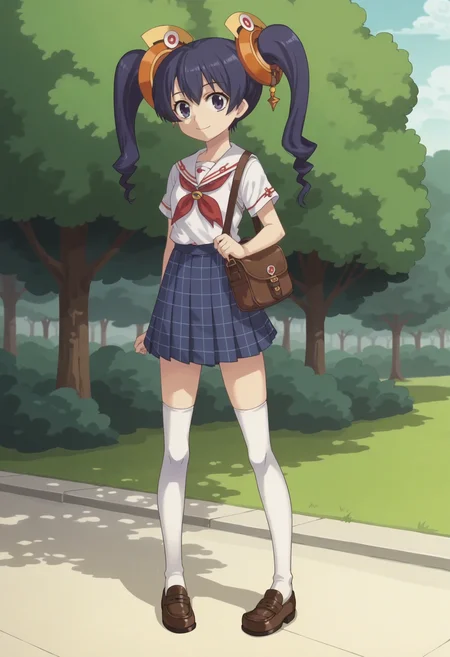 score_9, score_8_up, score_7_up, score_6_up, score_5_up, score_4_up , anime coloring ,BREAK source_anime, anime,screencap,
1girl, solo, coconab, hair ornament, school uniform, sailor collar, plaid skirt, blue skirt, white thighhighs, brown loafers <lora:PonyXL CoconaB V1:1>
outdoors, school courtyard, japanes school, detailed background,
smile, looking at viewer,