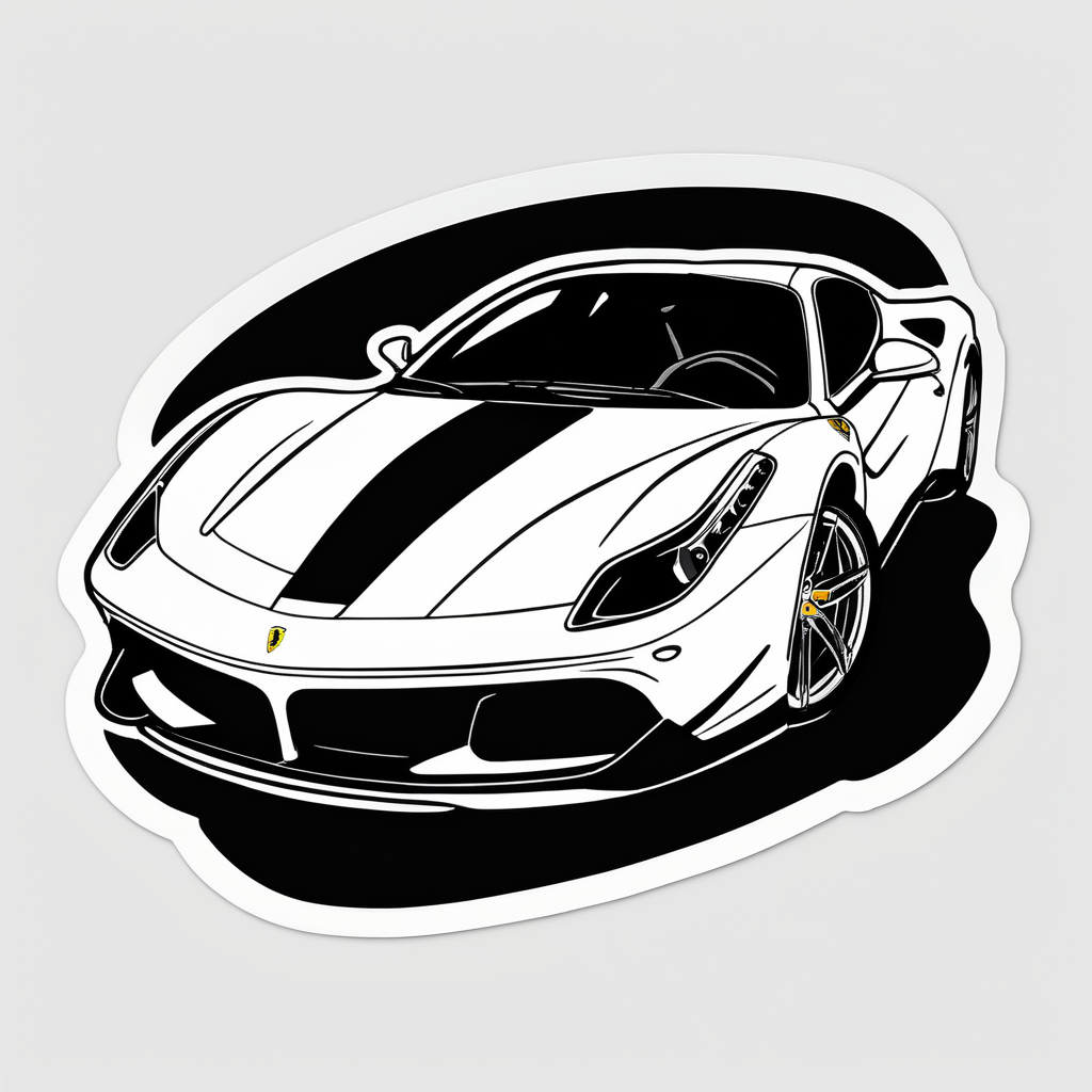 A ferrari car, black and white, (((sticker, stickers, <lora:StickersRedmond:1>)))