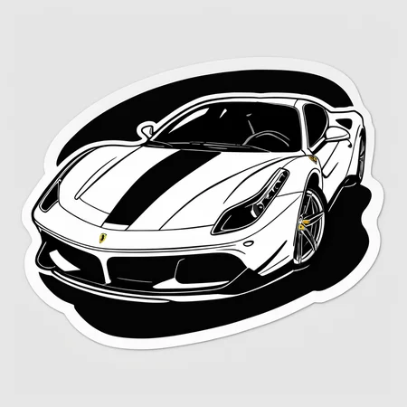 A ferrari car, black and white, (((sticker, stickers, <lora:StickersRedmond:1>)))
