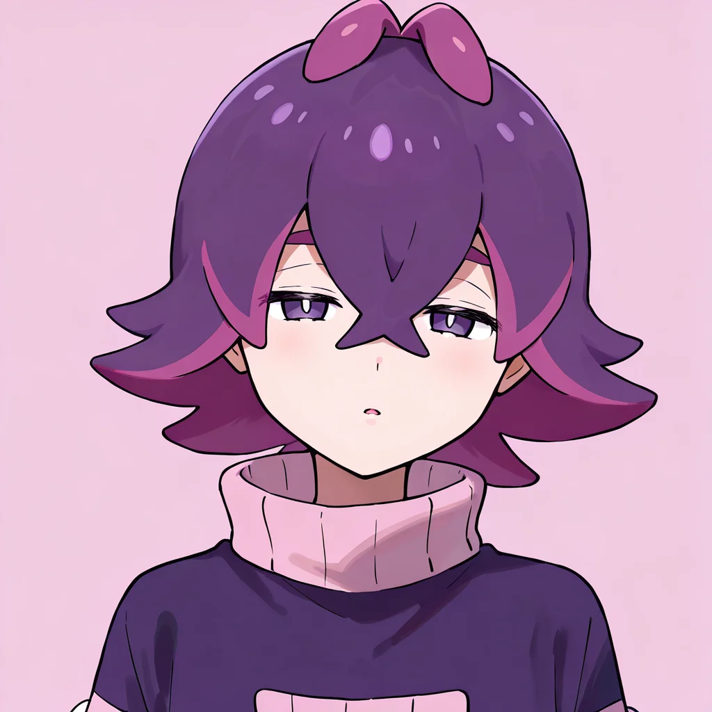 <lora:dotIL>,dot \(pokemon\),multicolored hair,purple hair,two-tone hair,upper body,simple background,looking at viewer,half-closed eyes,
