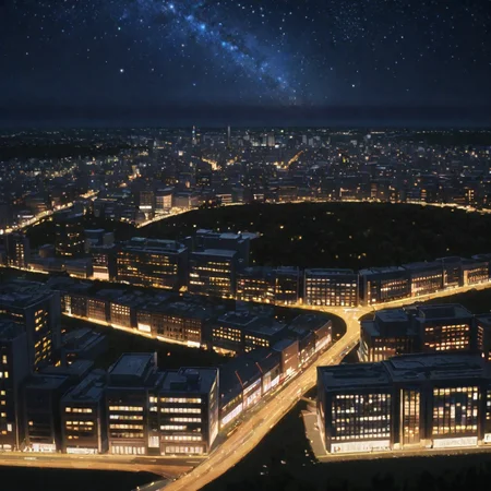 masterpiece, high-resolution, city, starry night, csm art-style, <lora:csm-artstyle:0.7>