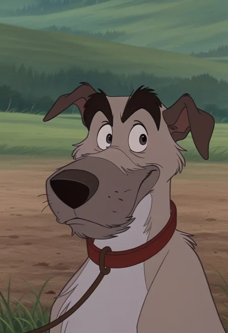 core_9, score_8_up, score_7_up, score_6_up, score_5_up, score_4_up, detailed background, detailed face, 1boy, solo, medium build, old dog, gray color, large, big eyebrows, cartoon, Disney style, dog, furry, 2d animation, Chief, Irish Wolfhound