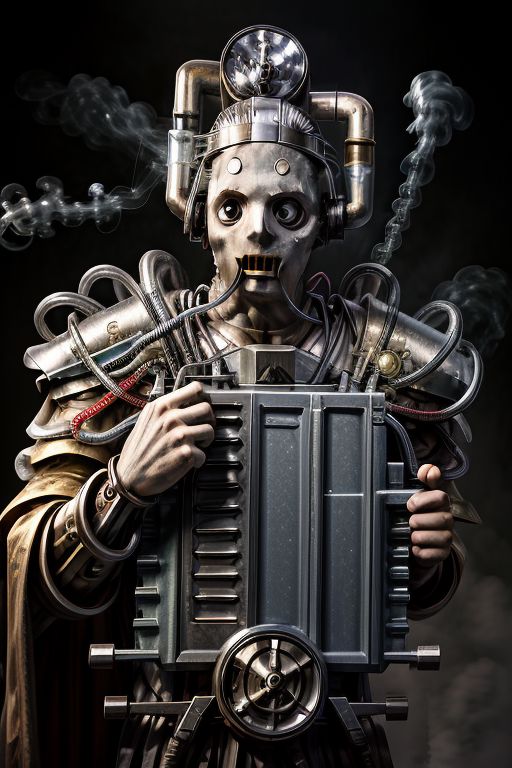 ((masterpiece,best quality)), absurdres, BREAK
mechanical arms, robes, hood, BREAK
((techpriest)), cyborg, mechanical face, mechanical limbs, gas mask, mechanical tentacles, (mechanical backpack), BREAK
1other, solo, holding pistol, firearm, handgun, pistol, gun, BREAK
factory background, smoggy sky, air pollution, smokestacks, BREAK
(mndsncybrmn)