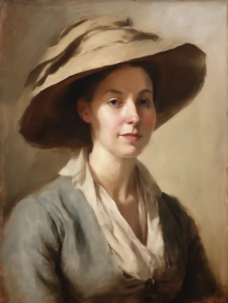 <lora:Jean-Baptiste-Simeon Chardin Style:1>Jean-Baptiste-Simeon Chardin Style - Vintage Portrait of a woman, Oil on canvas, heavy paintbrush strokes texture Painting by George Romney