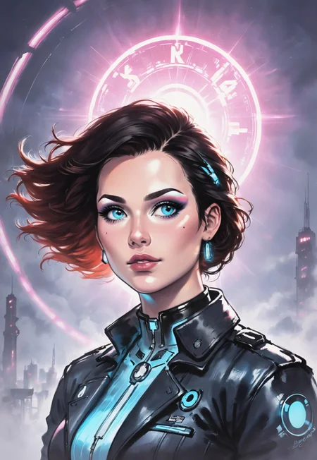 score_9, score_8_up, score_7_up, 1girl, solo, futuristic scientist, sleek lab coat with glowing neon accents and high-tech gadgets, advanced holographic tablet with a transparent screen and interactive controls, short curly black hair with cybernetic implants, realistic, cinematic angle, cinematic lighting, slender body, intelligent face, bright blue eyes, focused pose
BREAK
working in a high-tech laboratory
BREAK
source_sci-fi_art, rating_explicit, expressive, full body, dynamic pose
BREAK
detailed beautiful background, futuristic lab with advanced machinery and holographic interfaces, glowing neon lights and transparent screens, robotic assistants and floating drones, distant cityscape visible through large windows, innovative atmosphere with a sense of discovery and progress
<lora:Expressive_H:0.6>Expressiveh, (SimplepositiveXLv1:1.3), (upper body, full clothed:1.85) ((masterpiece)) (ultra realistic, 32k, masterpiece:1.2), (high detailed skin:1.1), (high quality:1.1) (((full clothed))) <lora:DandonFuga_Style_v.2_-_Pony:0.8> 
<lora:add-detail-xl:1> 
<lora:Dynamic Poses:1>