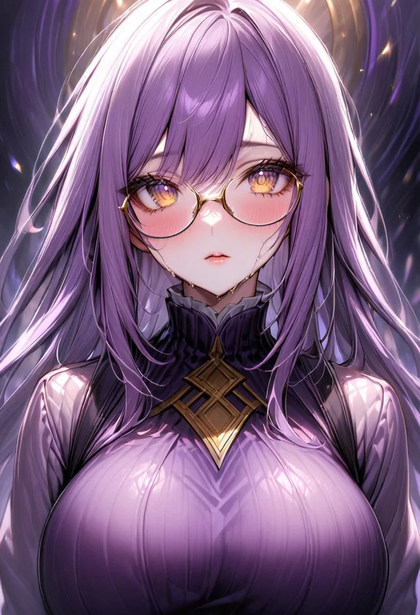[[Lydia]]
beautiful face, glasses, soft skin, lightly made-up soft lips
purple Hair (((purple Long hair 1.6)))
(((golden eyes 1.6))) golden Sparkling eyes
((Big Detailed beautiful eyes))
((ultra detailed Art))
beautiful eyes in love
glowing skin, sweaty skin 
Perfect line guidance 
Clean, sharp edges
1woman, solo, eyeliner, gorgeous lips, medium big breast