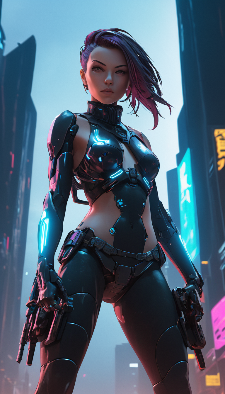 Cinematic scene, hero view, cyberpunk female <lora:nendoroid_xl_v6:1>, action pose, detailed background, masterpiece, best quality, high quality, highres, absurdres