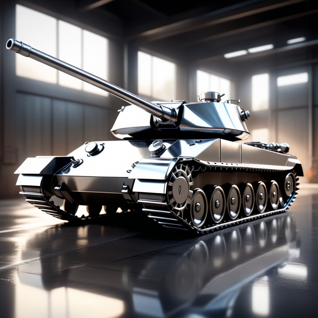 a Tank made out of Jed-Steel, masterpiece, wallpaper engine, octane render ,  <lora:PolishedSteelStyle:0.7>