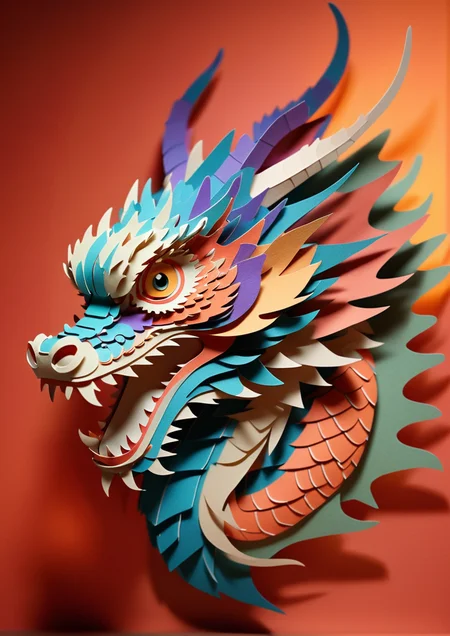 paper-cut, head of a dragon, colorful, dynamic lighting, intricate, creature design, <lora:add-detail-xl_v1.0_SDXL1.0:0.7>, <lora:Ath-Paper-Cut_v1.0_SDXL1.0:1>