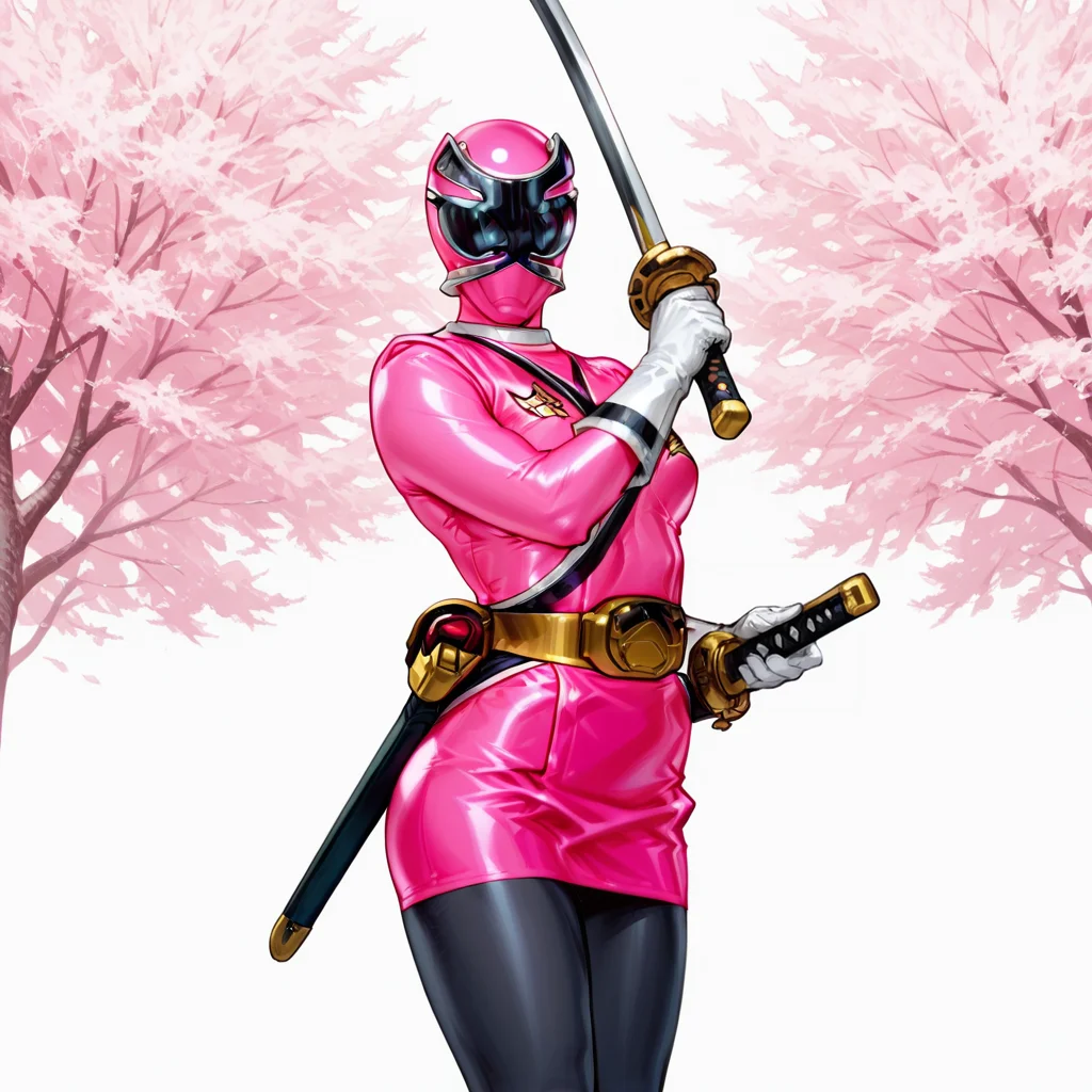 masterpiece, best quality, very aesthetic, absurdres,samurai_sentai_shinkenger, anime,
BREAK 1_girl, solo, shinken_pink(pink bodysuit, pink miniskirt, uniform, white gloves, black pantyhose, ), shinken, holding sword, action pose, sakura tree background,<lora:AKinuNishimura_Style:1.0>, <lora:Smooth_Booster_v2:0.6>, good hand, <lora:Power_ranger_samurai__Illustrious:1>