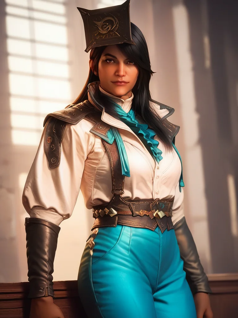 score_9, score_8_up, score_7_up, 1girl, dynamic pose, cowboy shot, light smile, looking at viewer, daylight, sexy pose, sexually suggestive, white light,
<lora:ANaveGallus_character:0.8>, NaveGallus, black hair, long hair, brown eyes, dark skin, white shirt, blue pants, belt, high collar, hat, cartoon, <lora:ADonghuaMaleXL_style:0.7>,DonghuaXLP