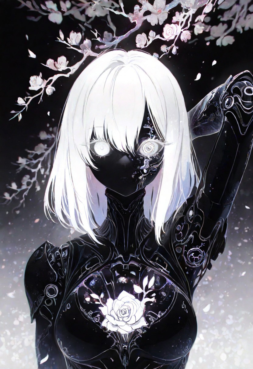 masterpiece, best quality, good quality, very awa, newest, highres, absurdres, 1girl, solo,  
Cherry blossom, 
 limited palette, sketch, glowing, psychedelic,
BREAK
masterpiece, best quality, good quality, newest, highres, absurdres, volumetric lighting,gradient color, uncensored, 
BREAK 
raytracing, volumetric lighting, ambient occlusion, girl, background, masterpiece, best quality, very awa, absurdres, 
BREAK 
ambient occlusion, raytracing, soft lighting, blum effect, masterpiece, absolutely eye-catching, particles, glow, shining, intricate cinematic background, (beautiful face), looking seductive, coy. dynamic action image,  
BREAK 
masterpiece,amazing quality,best quality,ultra-detailed,8K,illustration,CG, ultra-detailed-eyes, detailed background,cute girl, eyelashes, erotic, petals falling, 
white rose, blurry foreground, branch
BREAK
Automaton, colored skin, robot girl, robot joints, white hair, white eyes, short hair, metal_skin, barcode,
BREAK
perfect composition, solo, 1girl, long hair, extreme eye close up, eye focus, eye reflection, wide eyed, eyelashes, blank stare, looking at viewer, hand behind head,