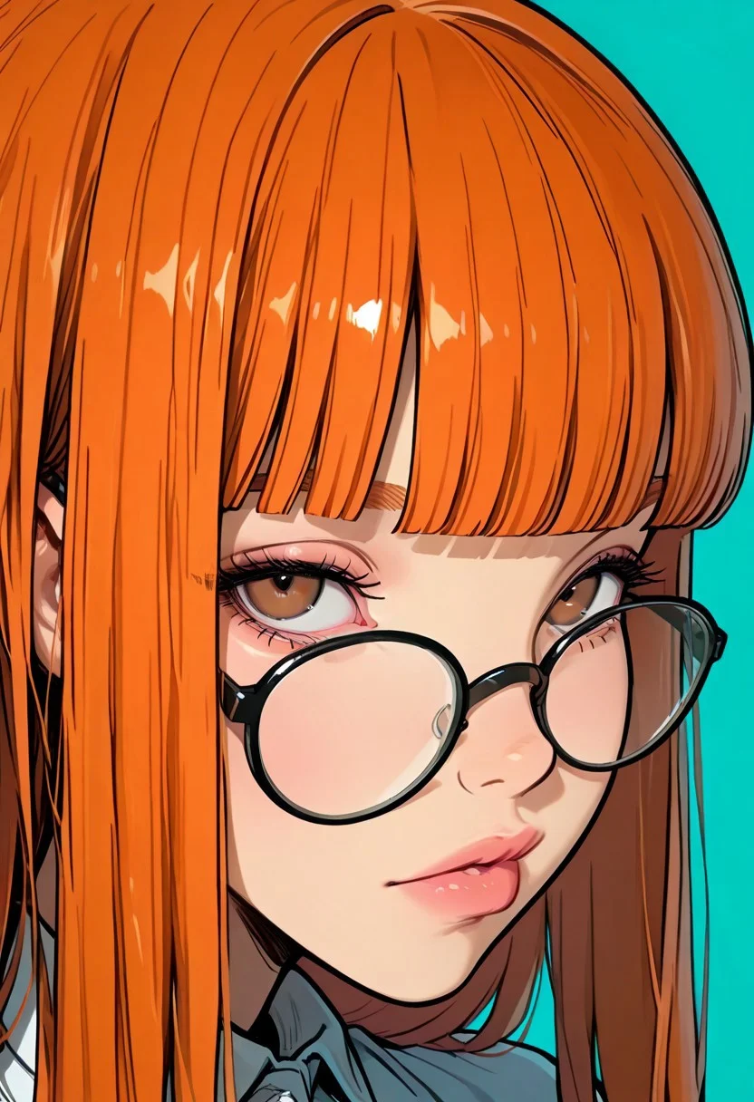 masterpiece, very aesthetic, best quality, absurdres, newest, solo,
<lora:ILP5Futaba:1>
1girl, orange hair, long hair, blunt bangs, brown eyes, glasses, looking at viewer, portrait