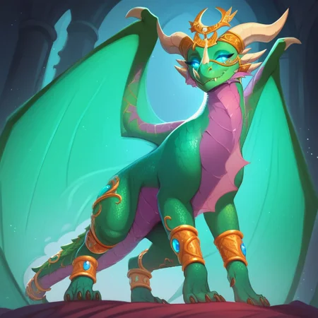 score_9, score_8_up, score_7_up, score_6_up, semi-realistic artwork, high quality, vibrant colors, best quality rendering, intricate details, high resolution, sharp focus, best render quality,[e621] Scappo Style,Expressiveh
1girl,Ysera, dragon, green scales, wings,translucent wings, horns, tail, claws, female, blue eyes, glowing eyes, headpiece, anklets, jewelry,