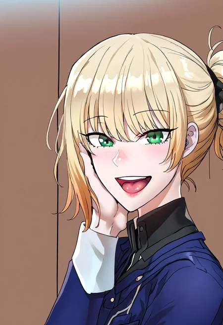 (score_9, score_8_up, score_7_up), (1girl), ((masterpiece)), ((best quality)), ultra detailed, vivid color, ((Dayeong)), (light blonde color hair:0.8), (dark blonde color hair:0.2), Shoulder length hair, 4ng3l face, dark green eyes, dressed, indoor, Lecture room, afternoon, natural light, solo_focus, wear white shirt, smile., look at viewer, laugh eyes, laugh mouth, shudder shoulder