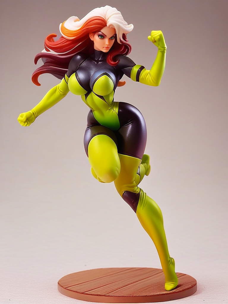 score_9, score_8_up, score_7_up, 1girl, fighting stance, sexy pose, full body, (dynamic pose:1.1), dynamic angle, simple background, 
 <lora:Rogue80s_Character:0.8> RogueClassic, large breasts, narrow waist, thick thighs, long hair, two-tone hair, green eyes, makeup, elbow gloves, bodysuit,  <lora:Anime_Figure_P1:1> figure