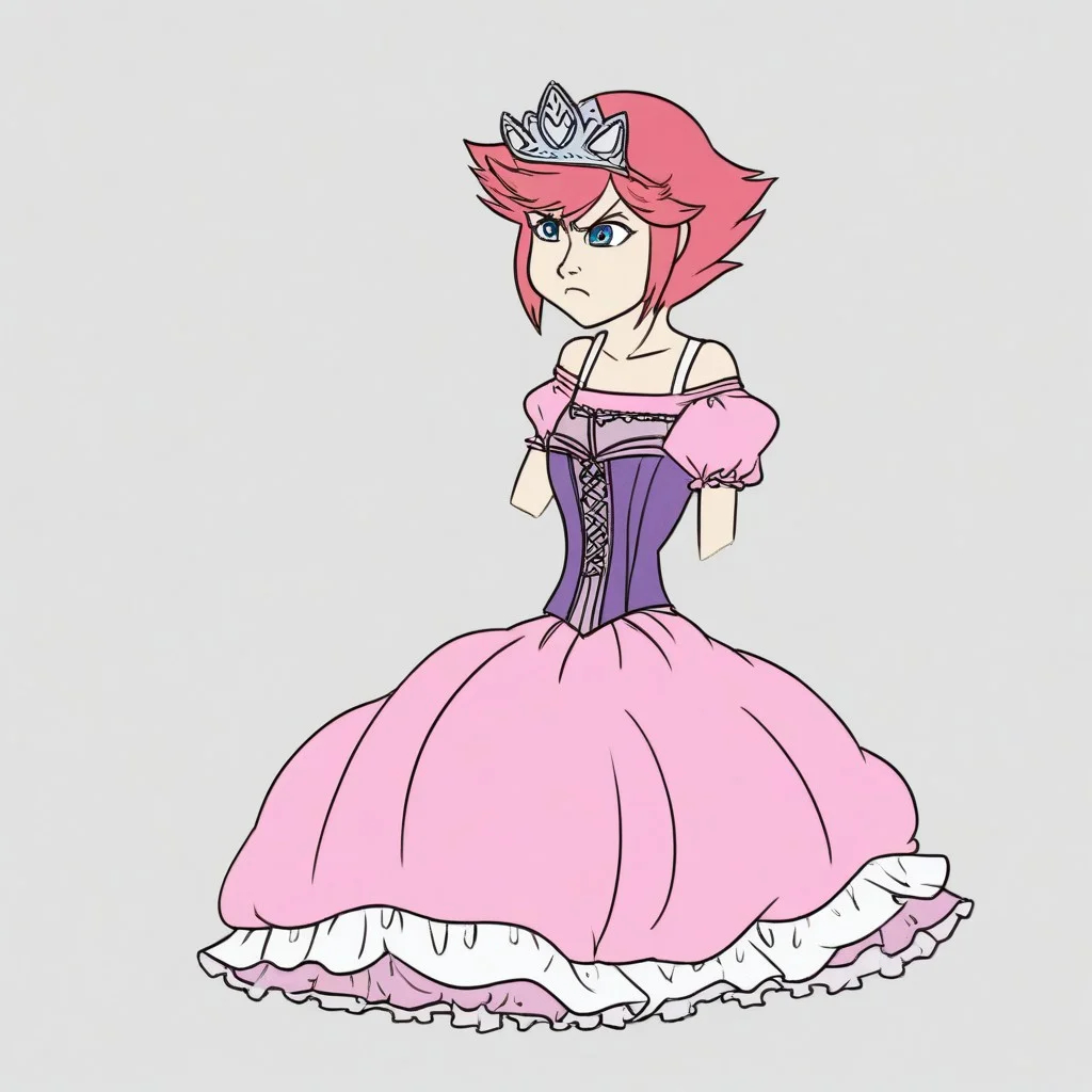 sora, pink dress, tiara, corset, full body, crossdressing, angry frown