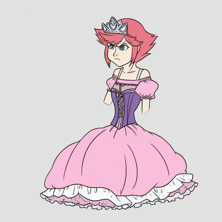 sora, pink dress, tiara, corset, full body, crossdressing, angry frown