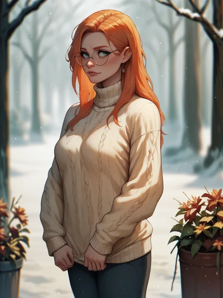 score_9, score_8_up, score_7_up, score_6_up, score_5_up,  <lora:dan98XLP:1> dan98, 1girl, ginger, sweater,