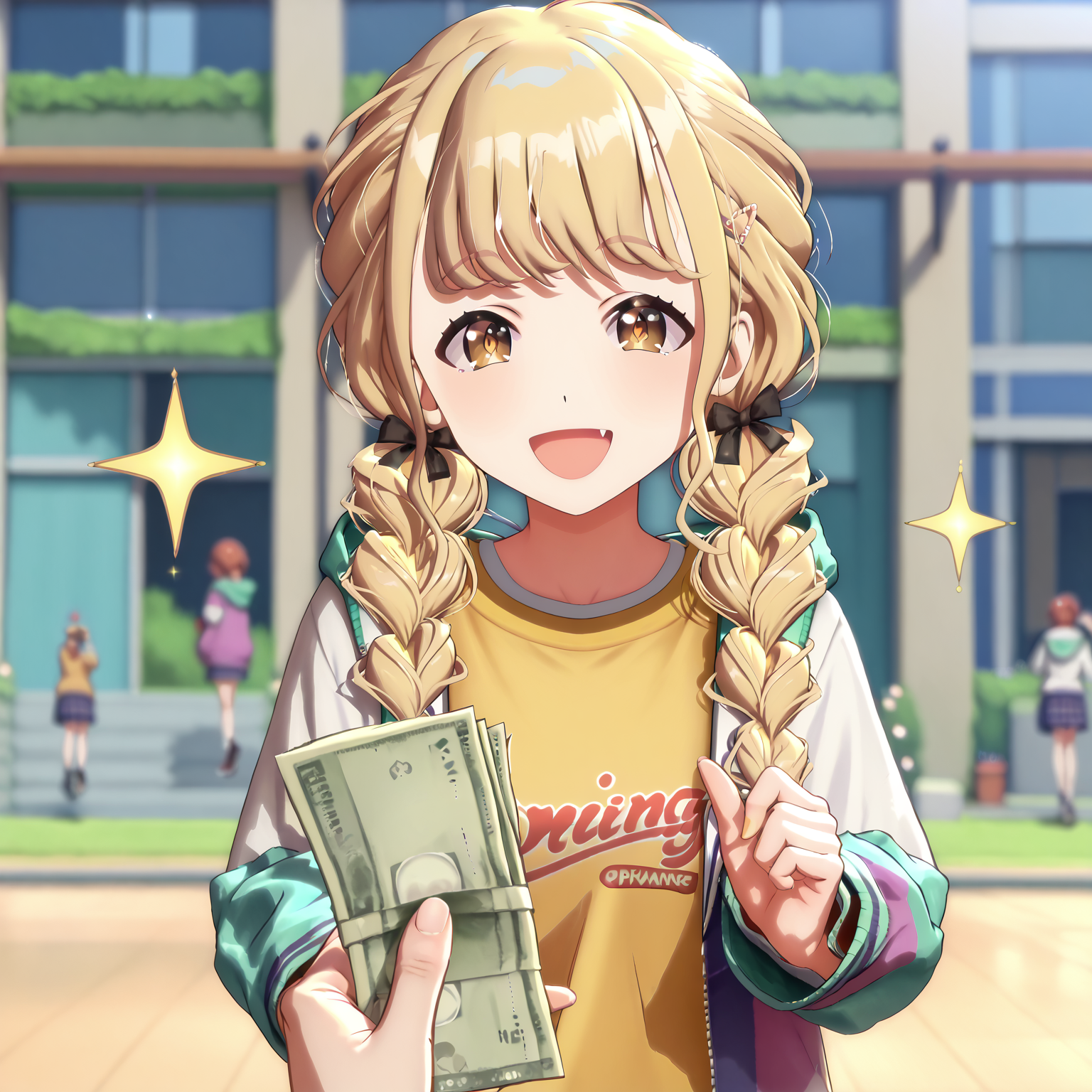 score_9, score_8_up, score_7_up, score_6_up, 1girl,
<lora:kotone.pony.v2:1>, kotone, school, happy, wide-eyed, sparkling_eyes, sparkles,
<lora:holding_money_POV_pony:1>, money, holding money, pov,
